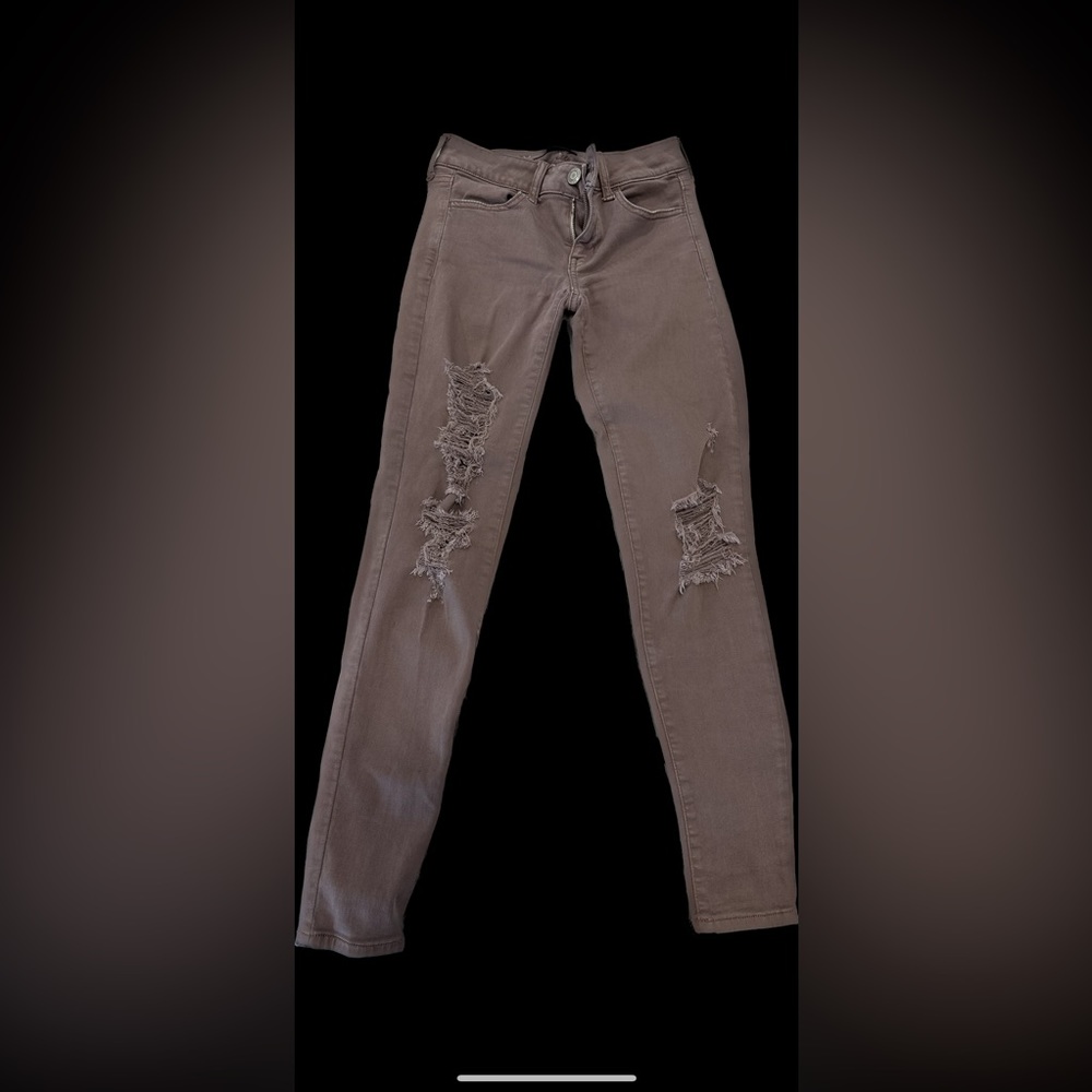 American Eagle Super Stretchy Mauve Skinny Distressed Jeans